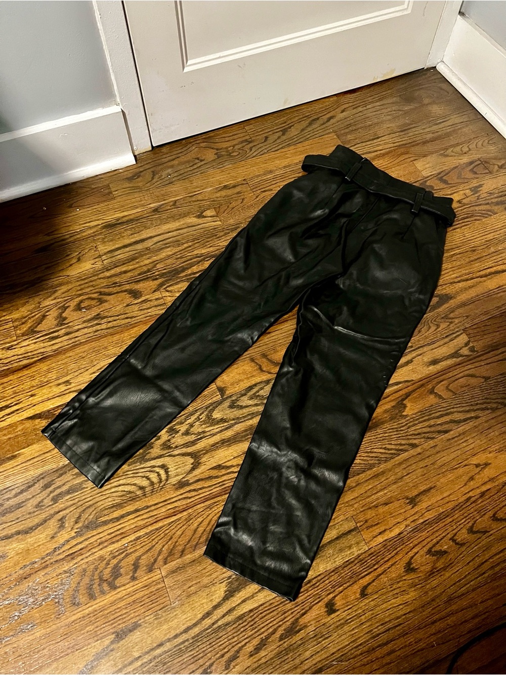 Women’s Black Faux Leather Belted Pants